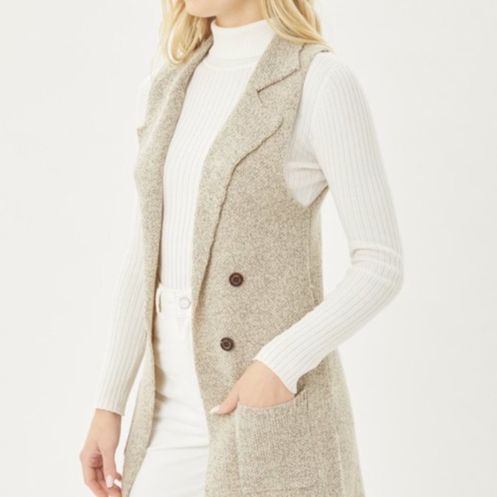 Sleeveless Long Cardigan Vest - Picture 2 of 7